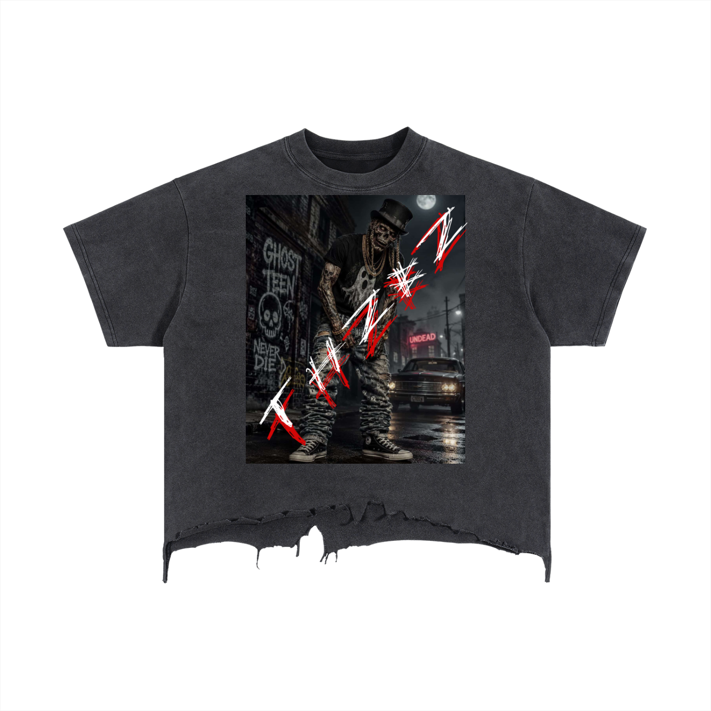 THZBZ Vintage Wash Boxy Distressed Hem T-Shirt