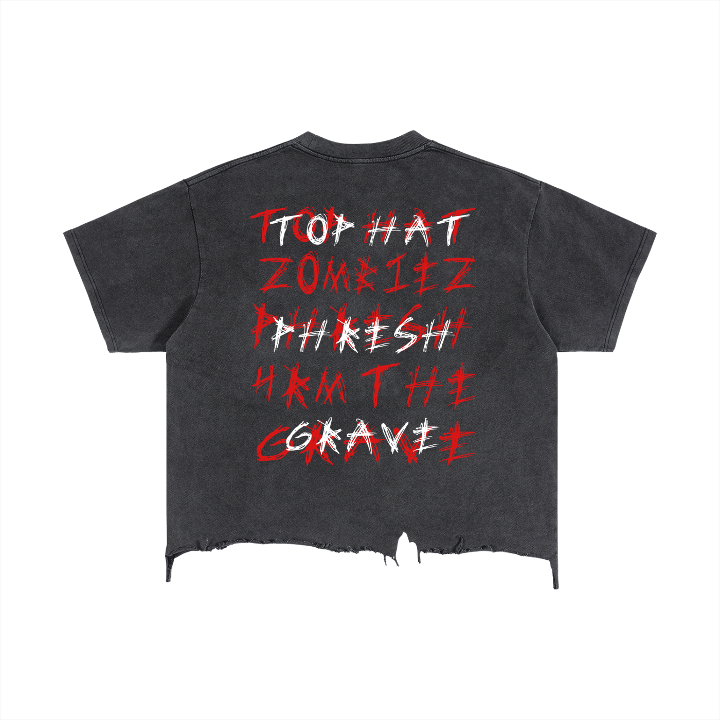 THZBZ Vintage Wash Boxy Distressed Hem T-Shirt