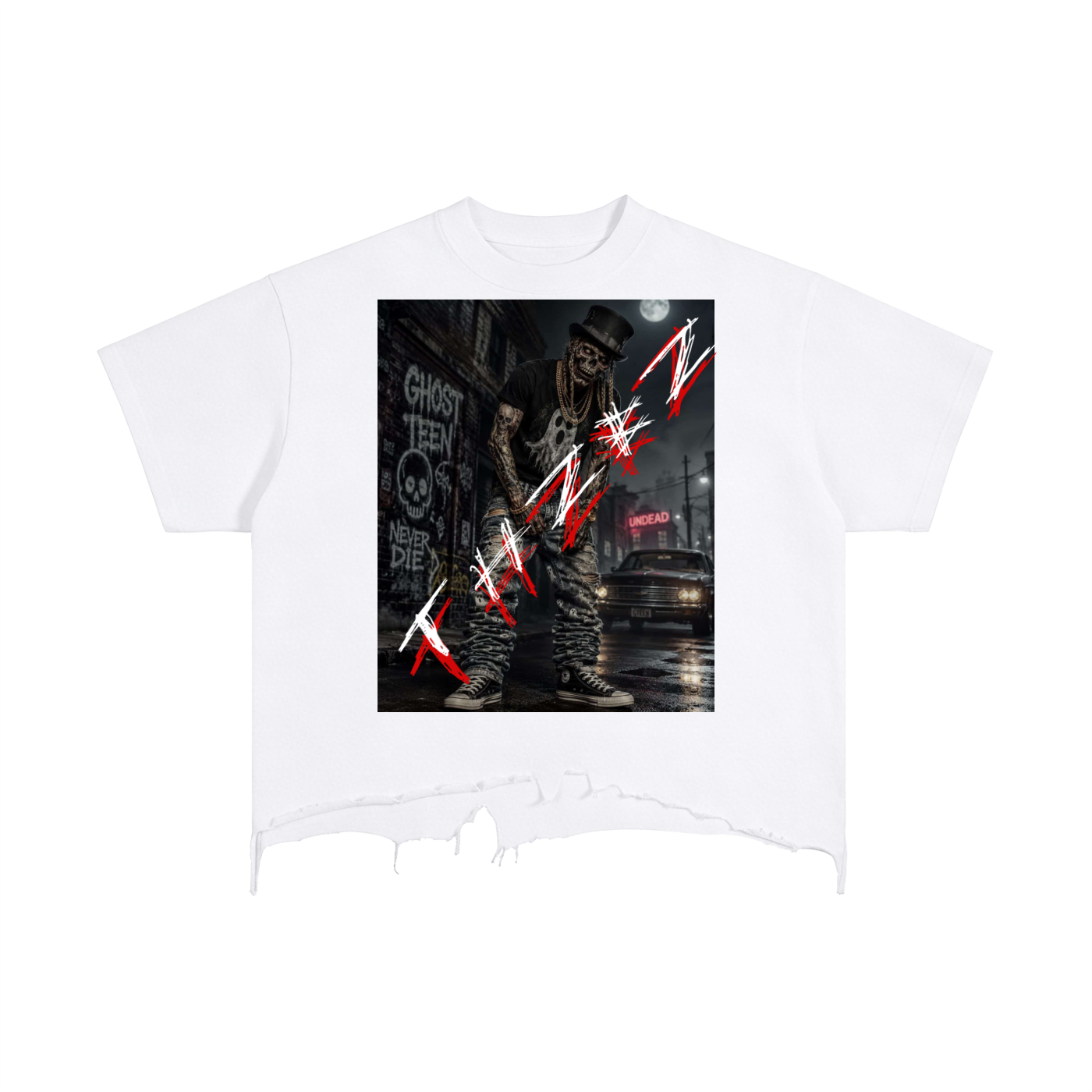 THZBZ Vintage Wash Boxy Distressed Hem T-Shirt