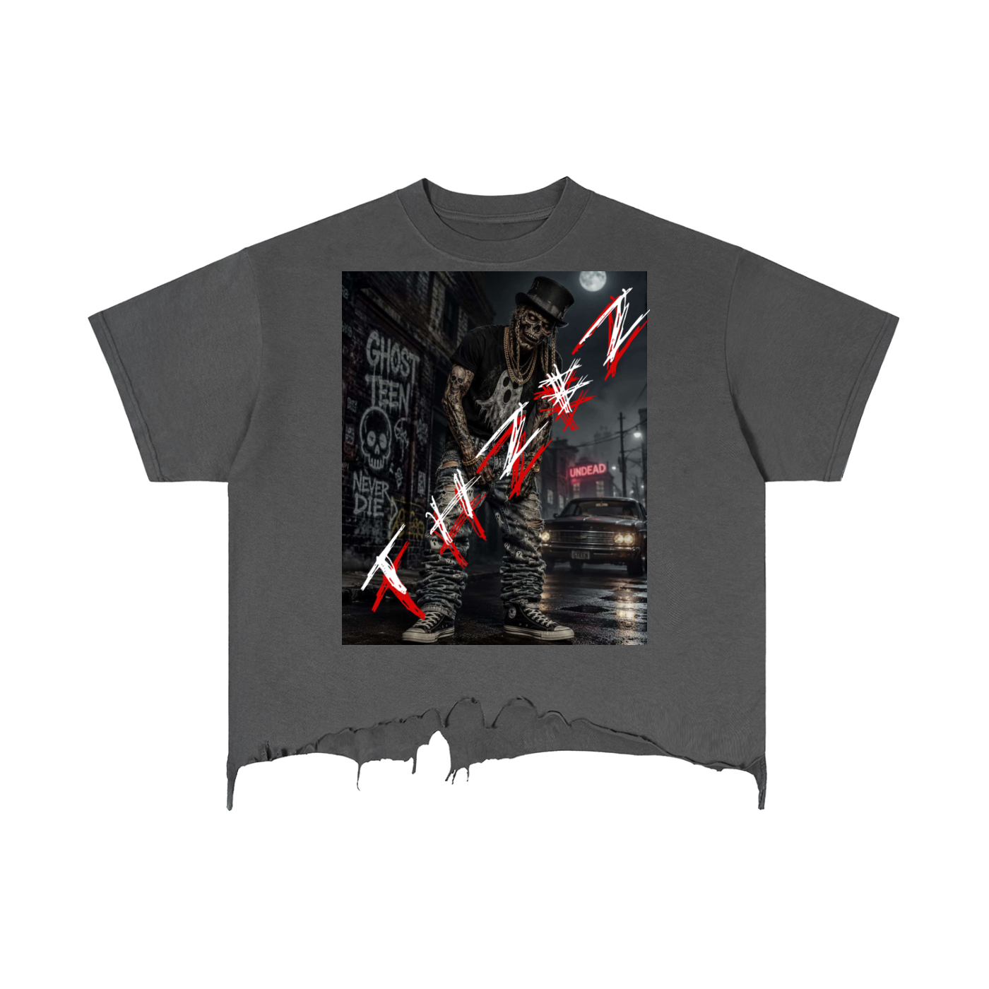 THZBZ Vintage Wash Boxy Distressed Hem T-Shirt